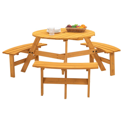 Set da picnic in legno per 6 persone, tavolo da pranzo con panche, foro per ombrellone - 66,92 P x 66,92 L x 27,55 A (L x P x A)