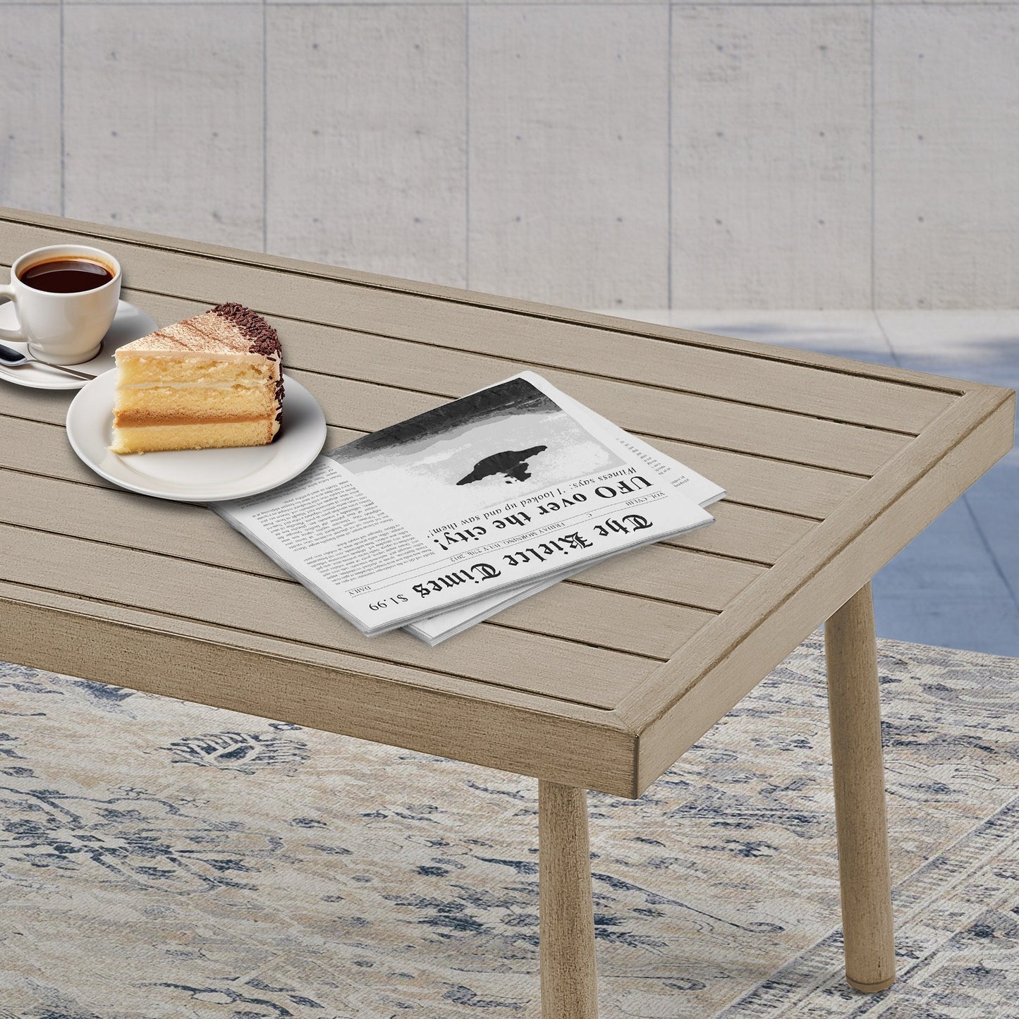 Set da conversazione in alluminio da 6 pezzi per patio, divano da esterno a 3 posti con pouf e tavolino da caffè