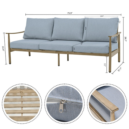 Set da conversazione in alluminio da 6 pezzi per patio, divano da esterno a 3 posti con pouf e tavolino da caffè