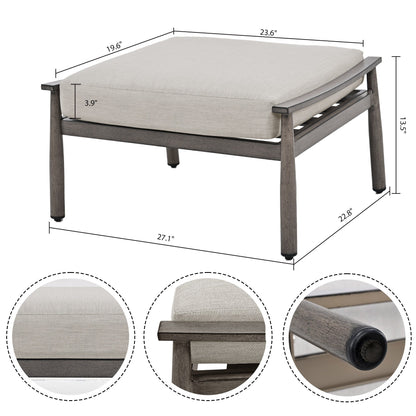 Set da conversazione in alluminio da 6 pezzi per patio, divano da esterno a 3 posti con pouf e tavolino da caffè