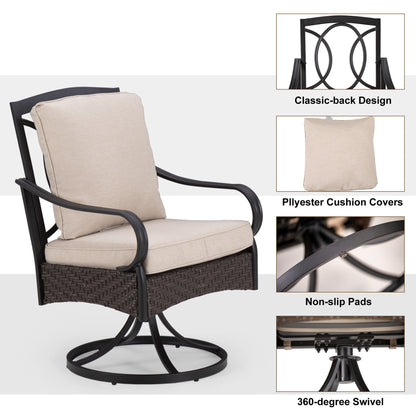 MAISON?ARTS Set da pranzo per esterni in metallo da 6 pezzi con cuscini beige, 4 sedie da pranzo girevoli e ombrellone beige