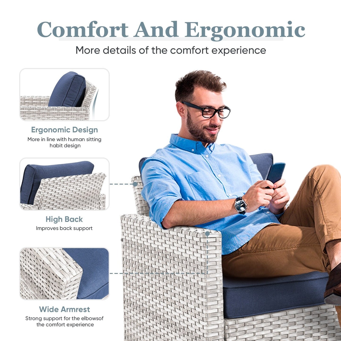 Set di 6 divani da esterno con sedia e pouf