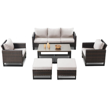 Set di 6 divani da esterno con sedia e pouf