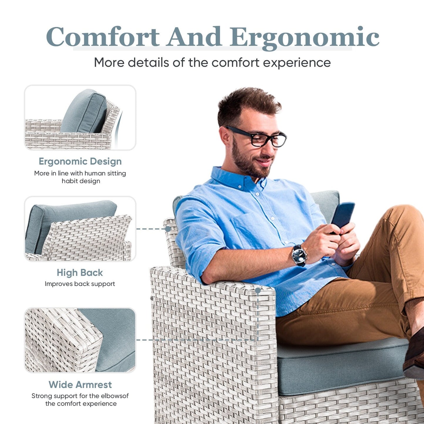 Set di 6 divani da esterno con sedia e pouf