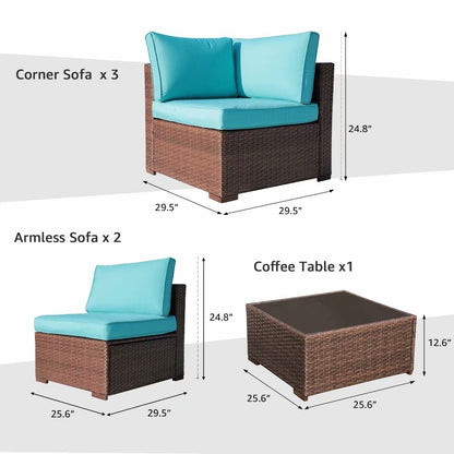 Set di divani componibili in vimini da esterno da 6 pezzi con cuscini