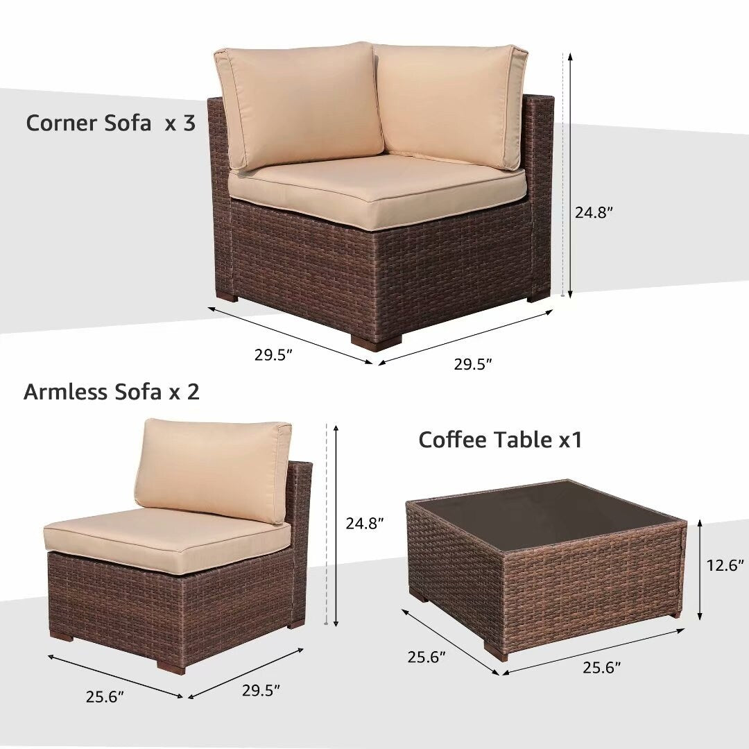 Set di divani componibili in vimini da esterno da 6 pezzi con cuscini