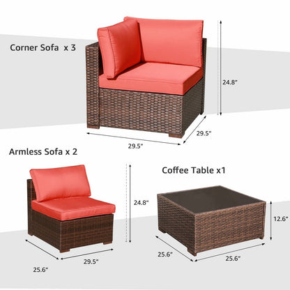 Set di divani componibili in vimini da esterno da 6 pezzi con cuscini