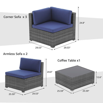 Set di divani componibili in vimini da esterno da 6 pezzi con cuscini
