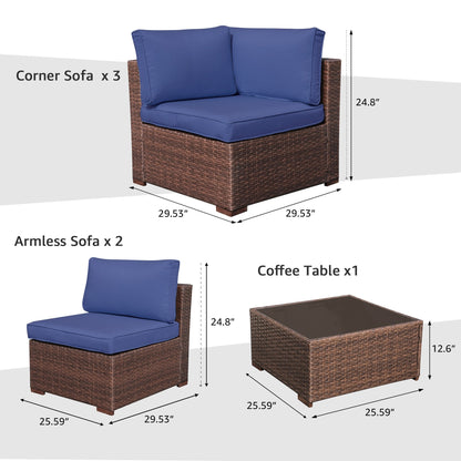 Set di divani componibili in vimini da esterno da 6 pezzi con cuscini