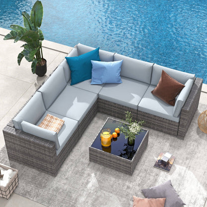 Set di divani componibili in vimini da esterno da 6 pezzi con cuscini