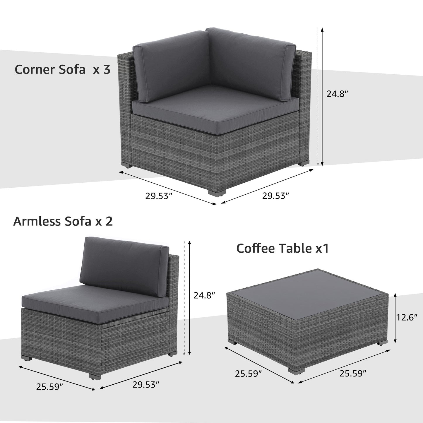 Set di divani componibili in vimini da esterno da 6 pezzi con cuscini