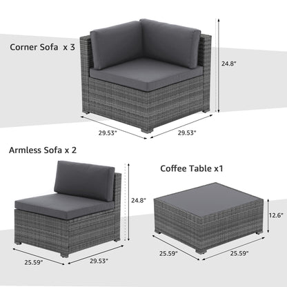 Set di divani componibili in vimini da esterno da 6 pezzi con cuscini