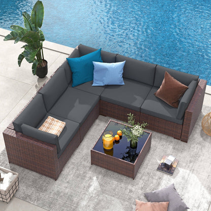 Set di divani componibili in vimini da esterno da 6 pezzi con cuscini