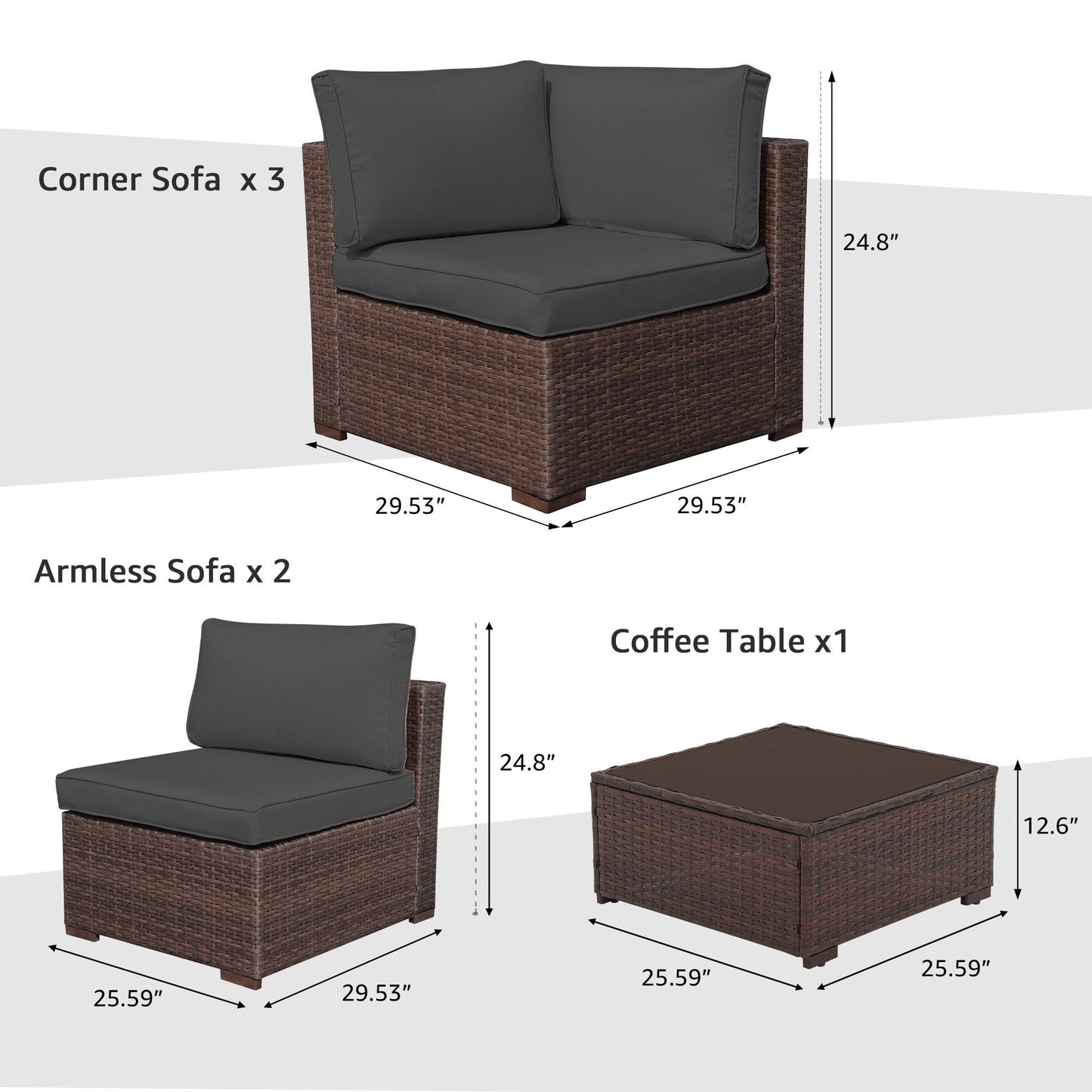 Set di divani componibili in vimini da esterno da 6 pezzi con cuscini