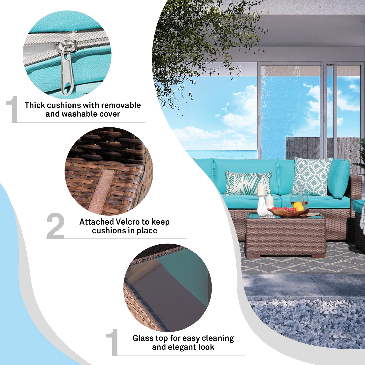 Set di divani componibili in vimini da esterno da 6 pezzi