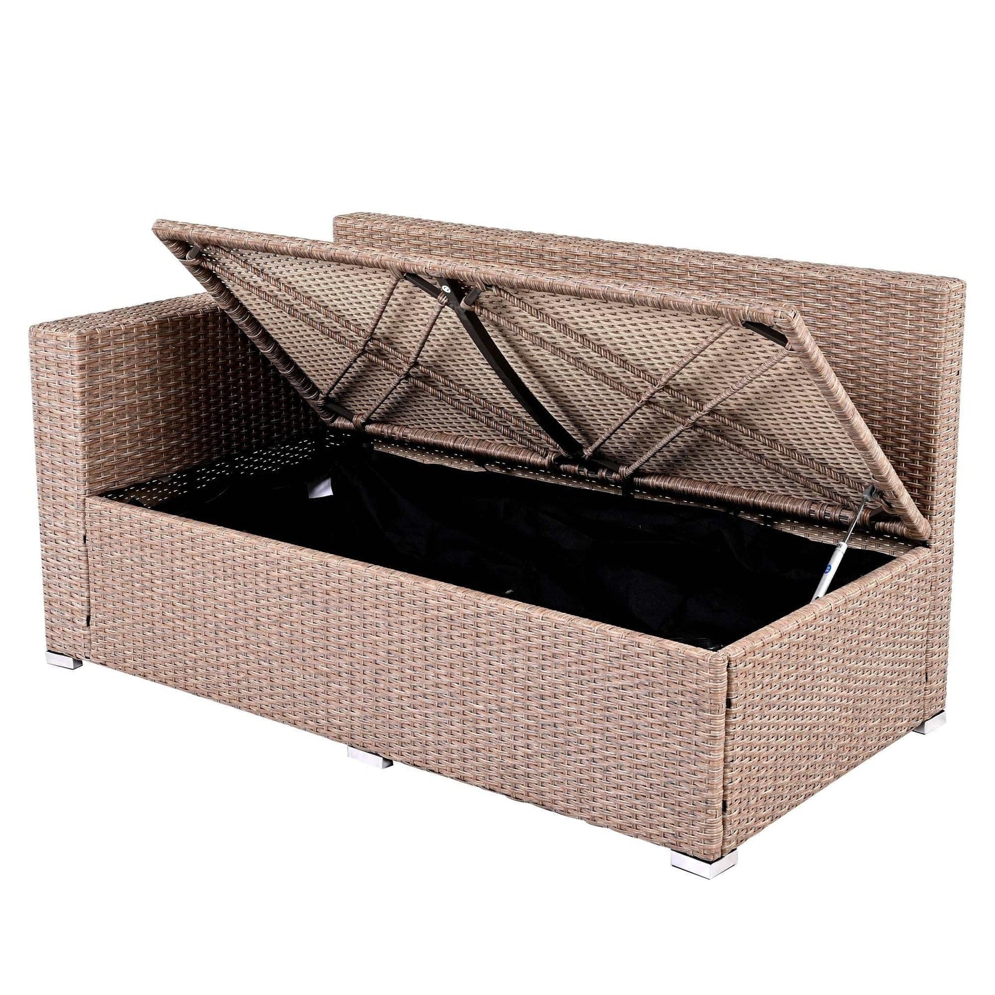 Set di divani da giardino in rattan PE da 6 pezzi con contenitore e sedili regolabili