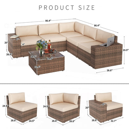 Set di divani componibili in vimini da 6 pezzi