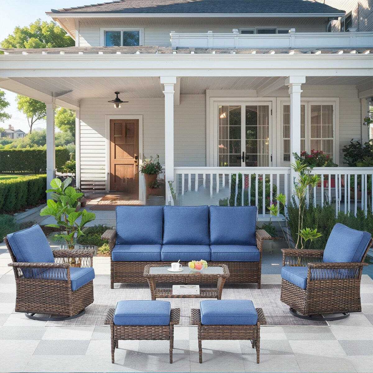 Set da conversazione per mobili da esterno in rattan, 6 pezzi - Marrone