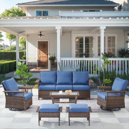 Set da conversazione per mobili da esterno in rattan, 6 pezzi - Marrone