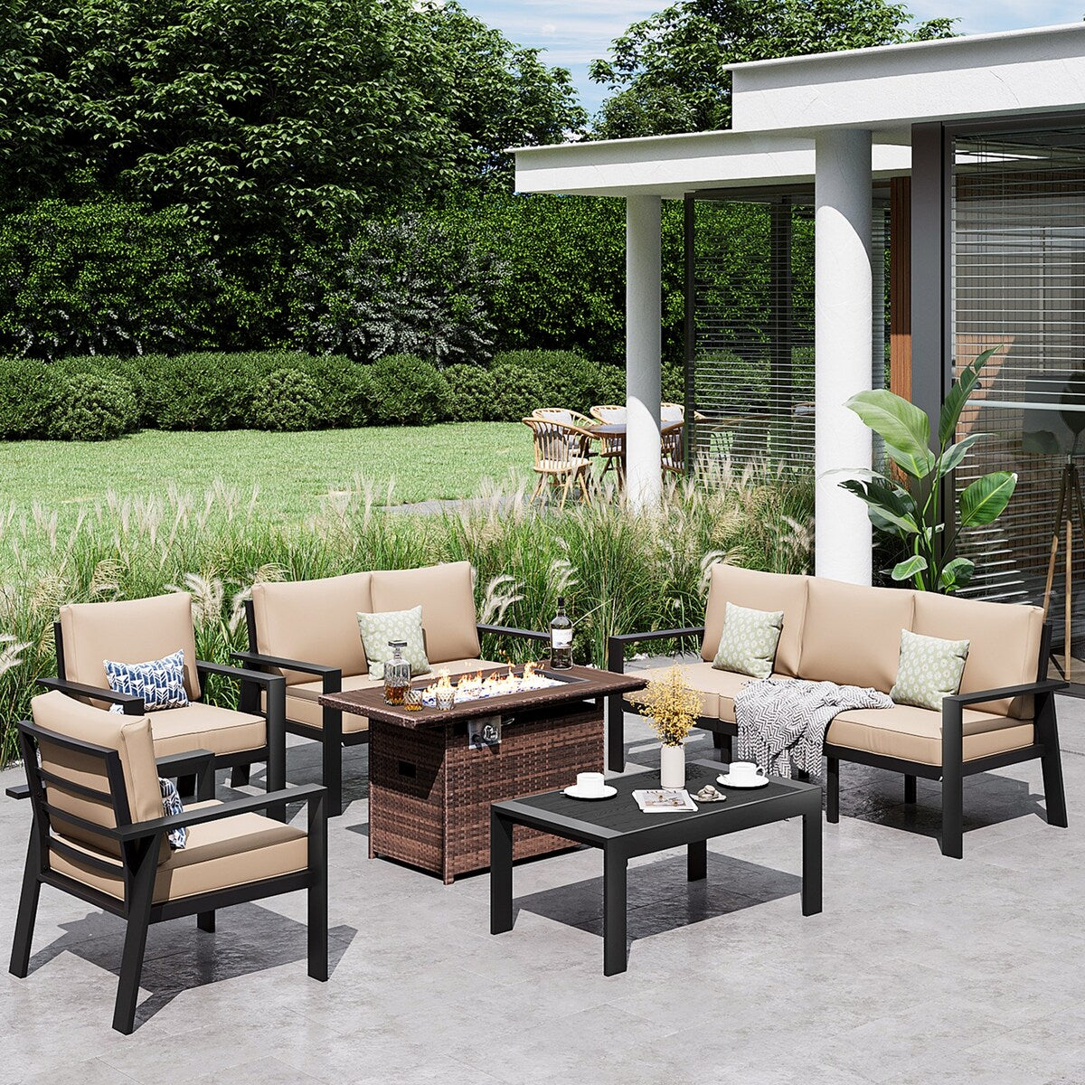 Set di 6 mobili da giardino in alluminio per esterni con copertura impermeabile