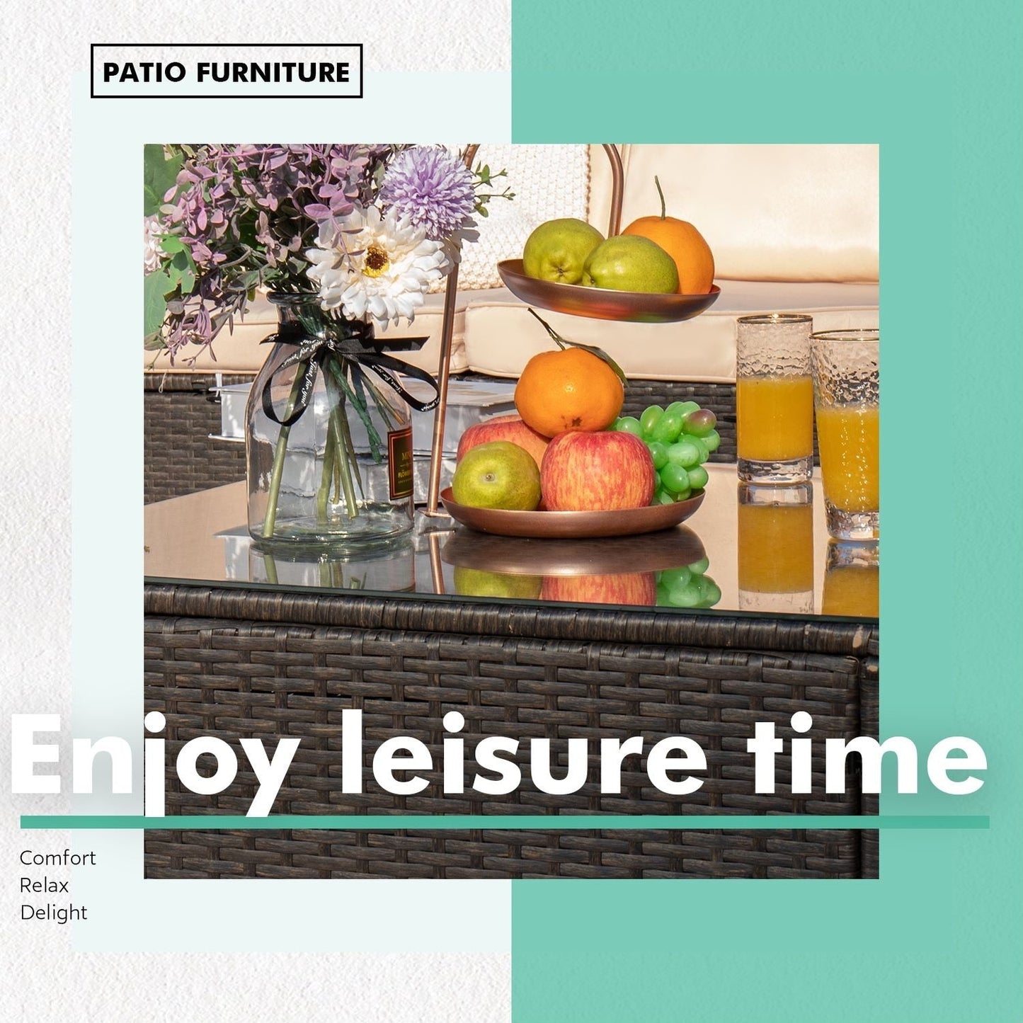 Homall Set di mobili da giardino da 6 pezzi, divano componibile da esterno in rattan PE imbottito, set da conversazione