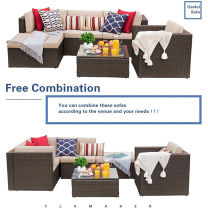 Homall Set di mobili da giardino da 6 pezzi, divano componibile da esterno in rattan PE imbottito, set da conversazione