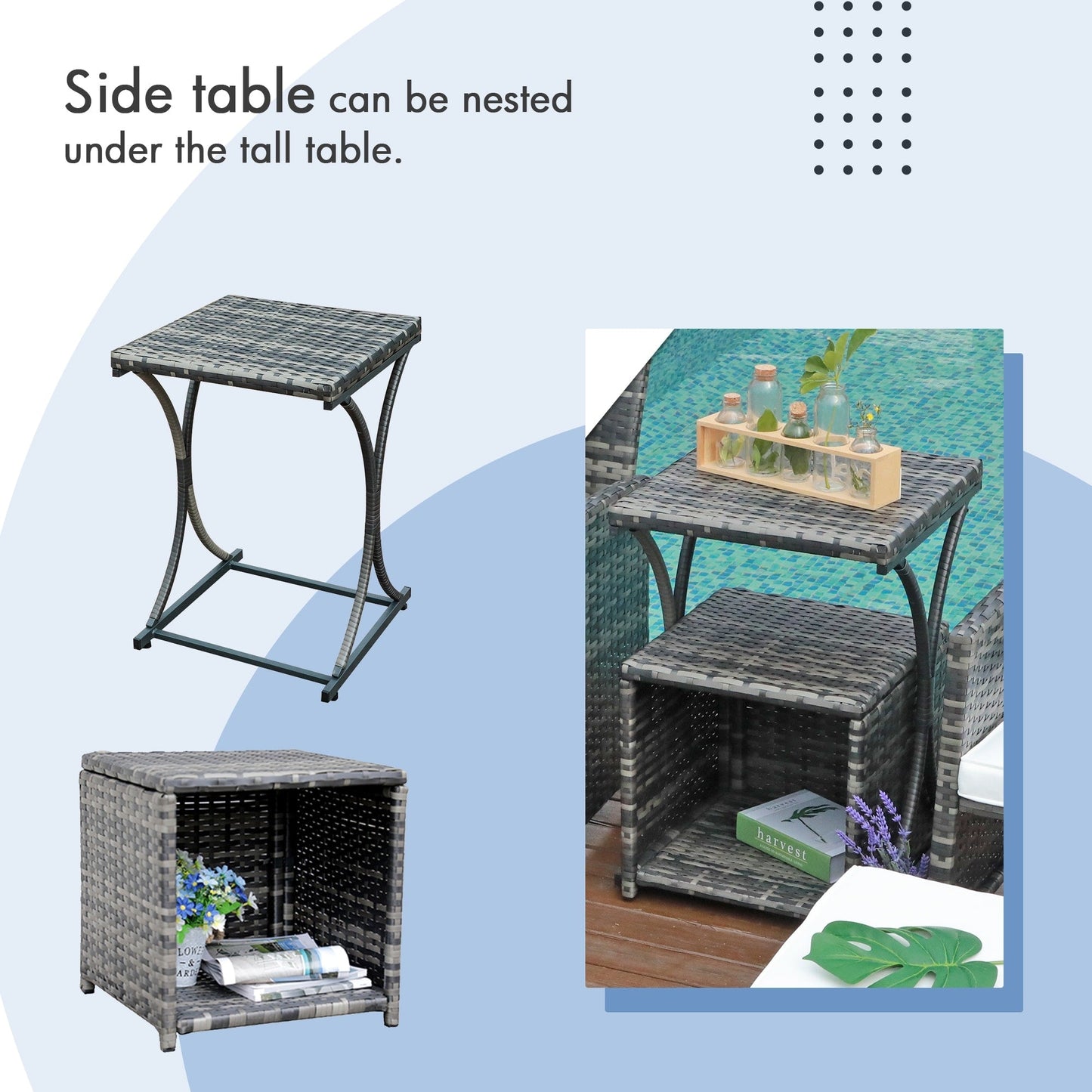 Set da conversazione in vimini da 6 pezzi per patio con pouf e tavolino laterale