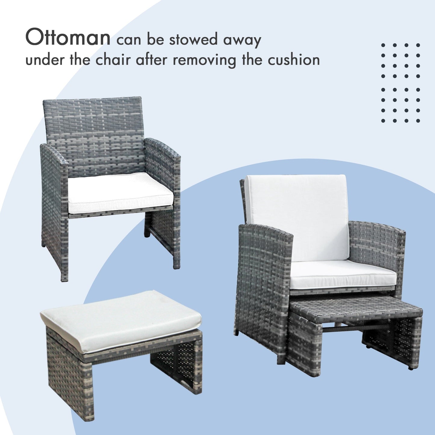 Set da conversazione in vimini da 6 pezzi per patio con pouf e tavolino laterale