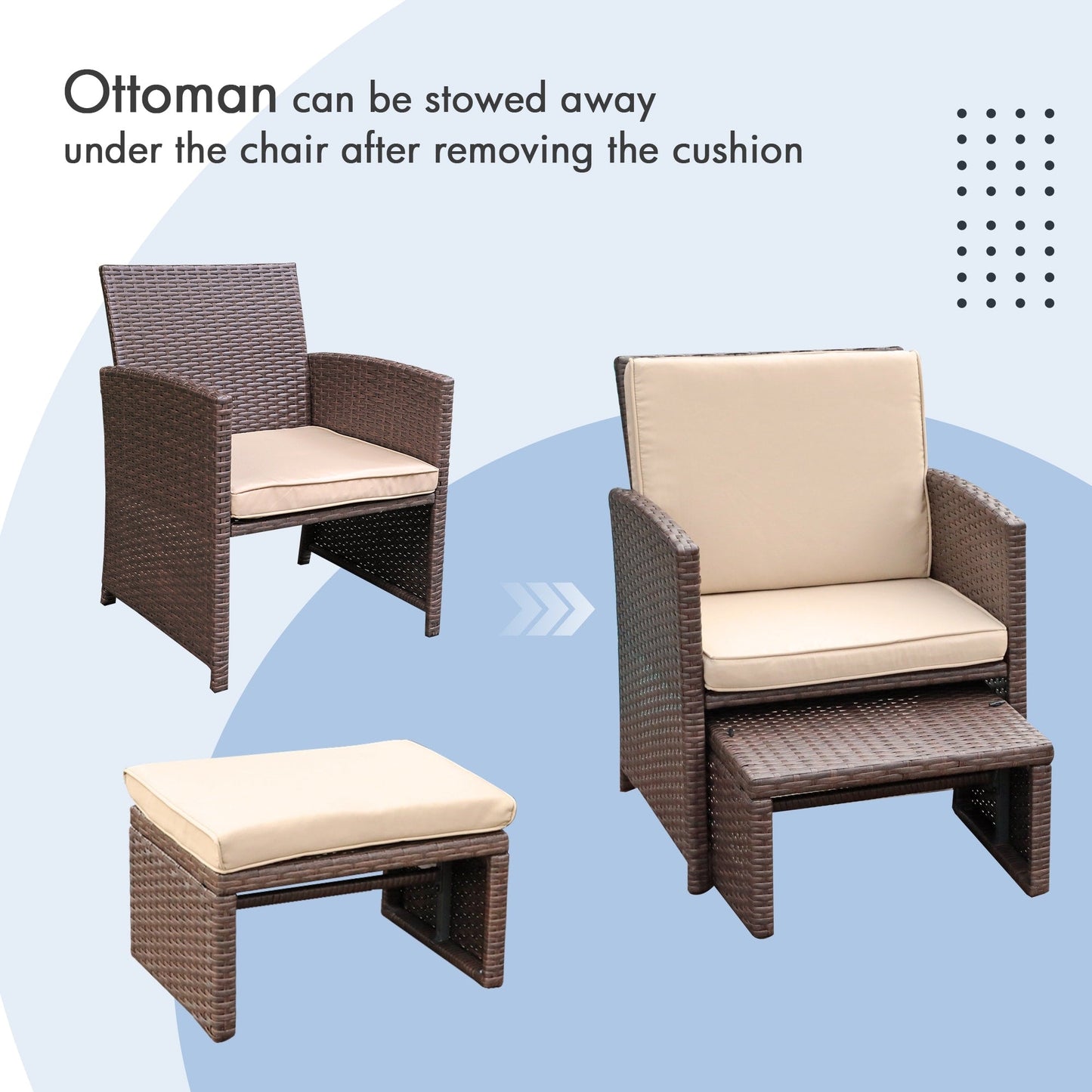 Set da conversazione in vimini da 6 pezzi per patio con pouf e tavolino laterale