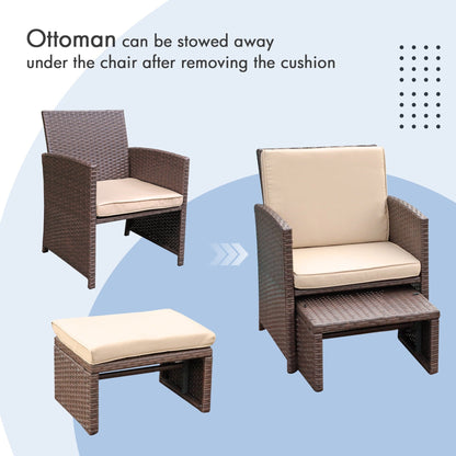 Set da conversazione in vimini da 6 pezzi per patio con pouf e tavolino laterale