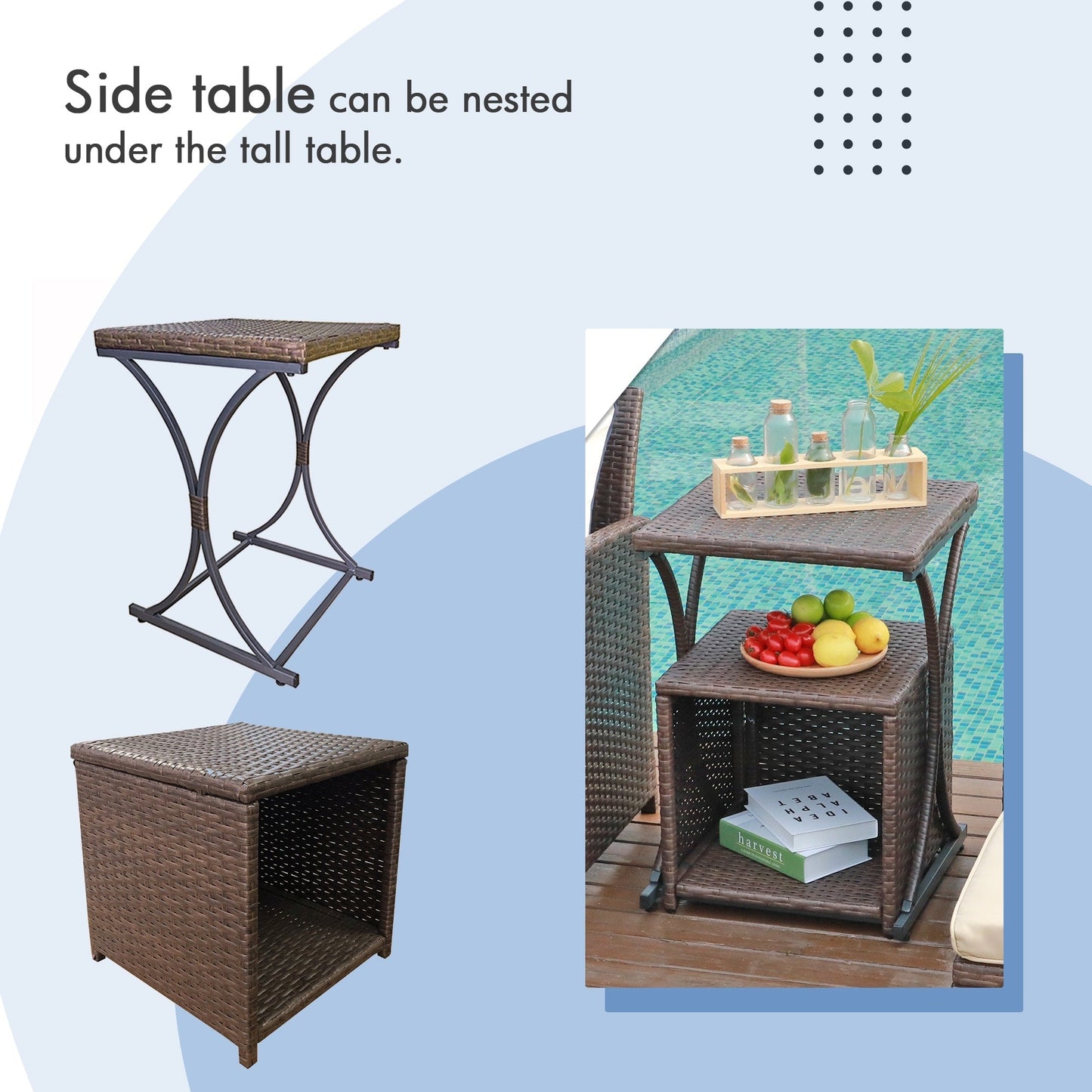 Set da conversazione in vimini da 6 pezzi per patio con pouf e tavolino laterale