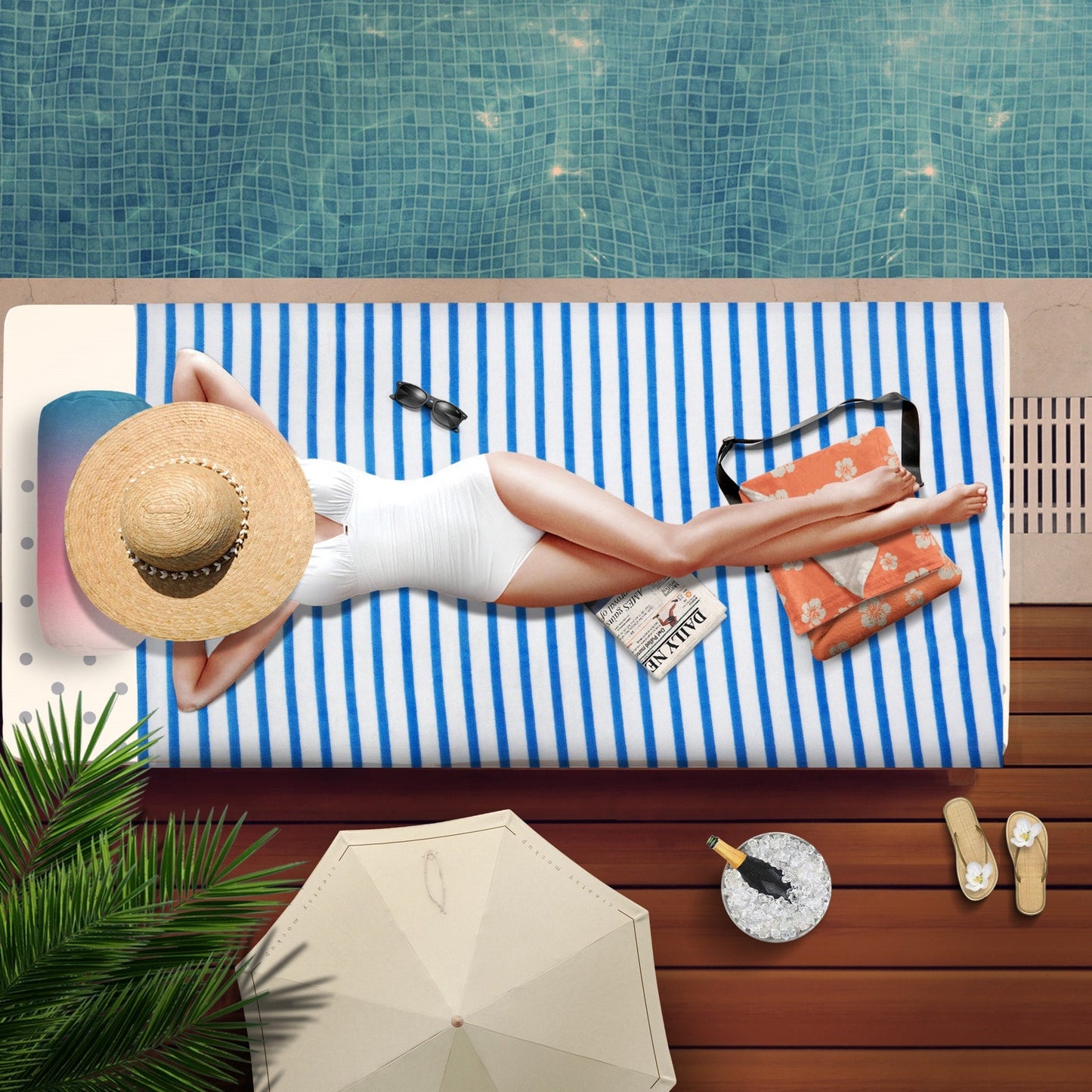 Confezione da 6 asciugamani da spiaggia a righe Cabana