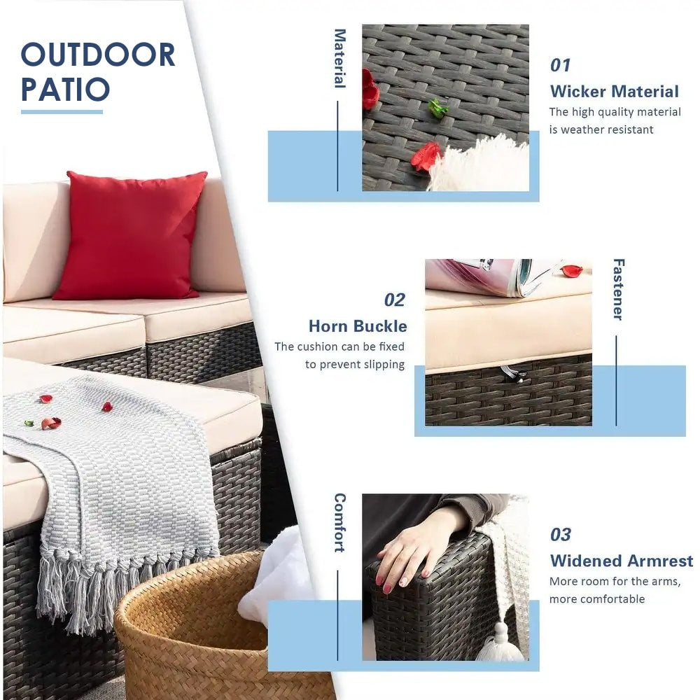 Homall Set di mobili da giardino da 6 pezzi, divano componibile da esterno in rattan PE imbottito, set da conversazione