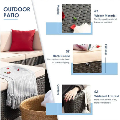 Homall Set di mobili da giardino da 6 pezzi, divano componibile da esterno in rattan PE imbottito, set da conversazione