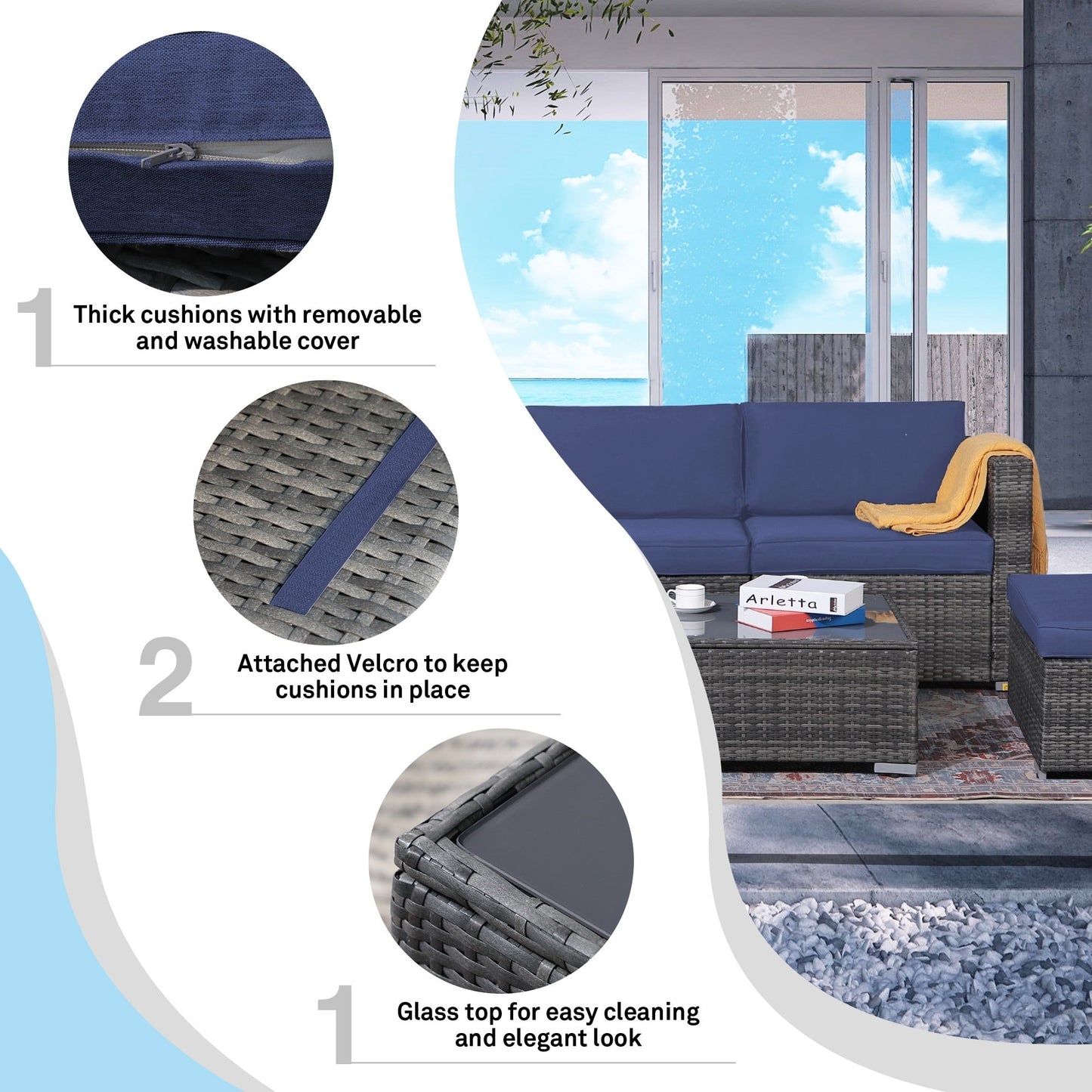 Set di divani componibili in vimini da esterno da 6 pezzi