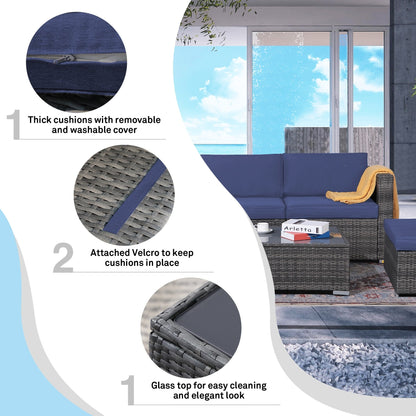 Set di divani componibili in vimini da esterno da 6 pezzi