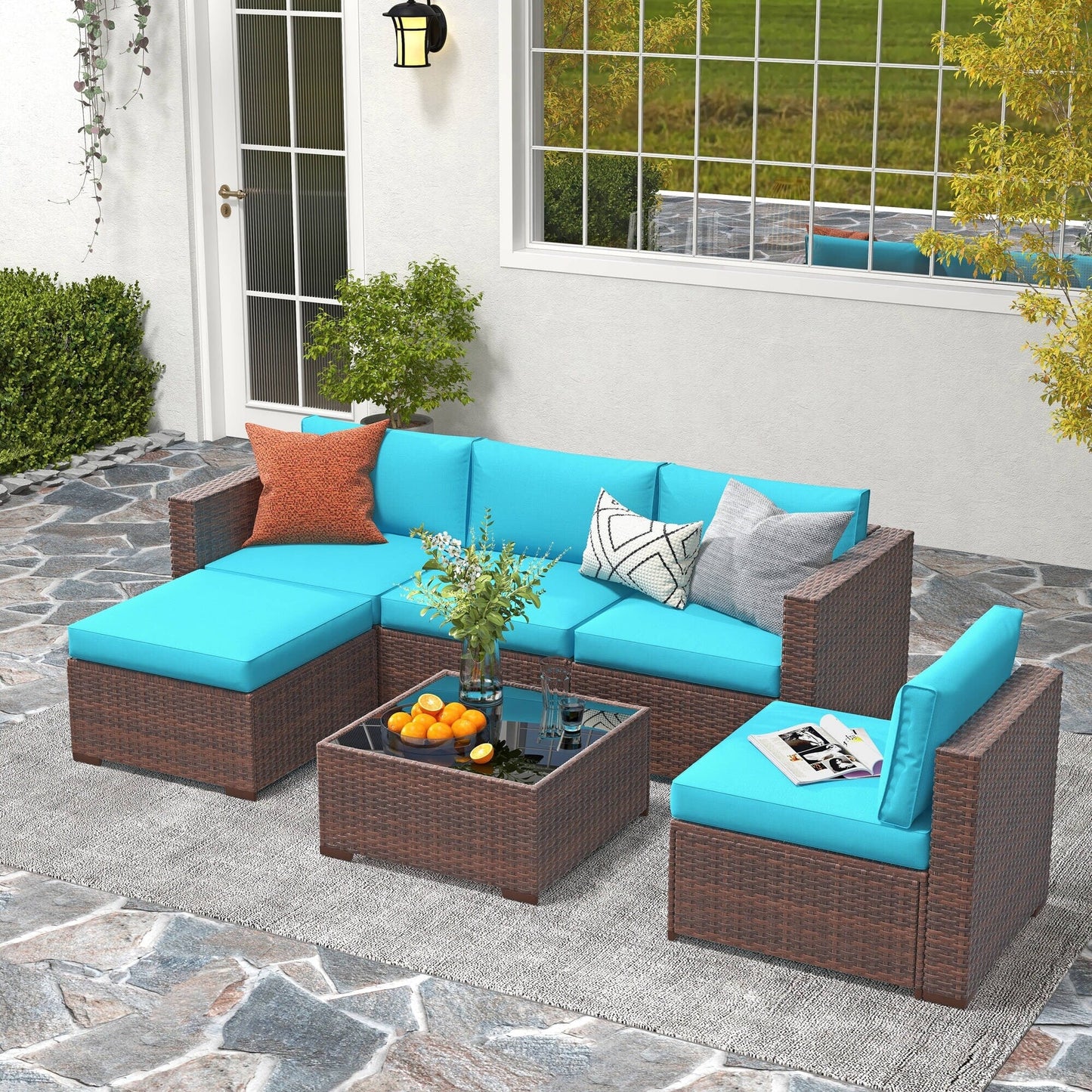 Set di divani componibili in vimini da esterno da 6 pezzi