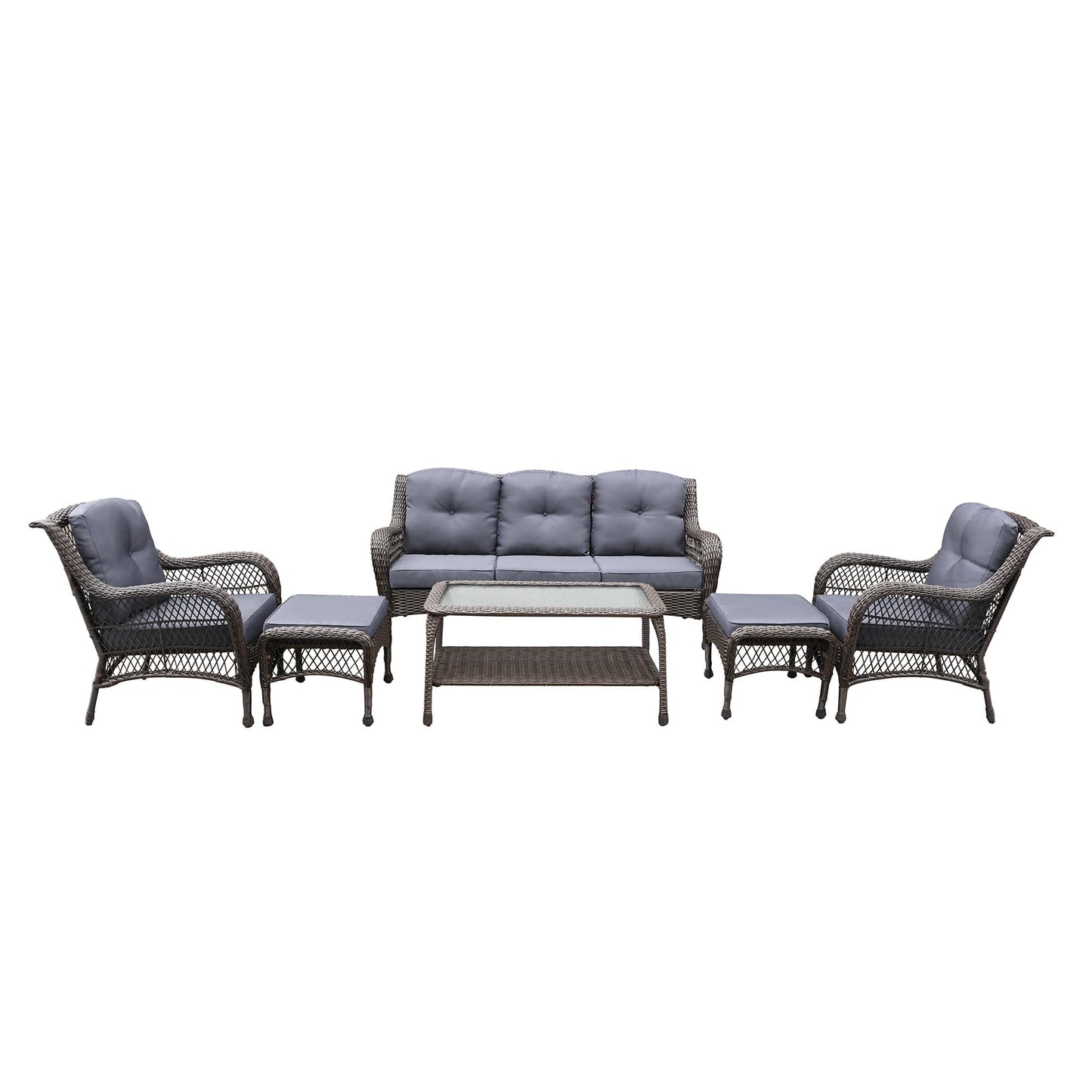 Set da conversazione con mobili da giardino in vimini e resina da 6 pezzi con schienale alto