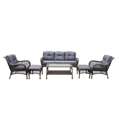 Set da conversazione con mobili da giardino in vimini e resina da 6 pezzi con schienale alto