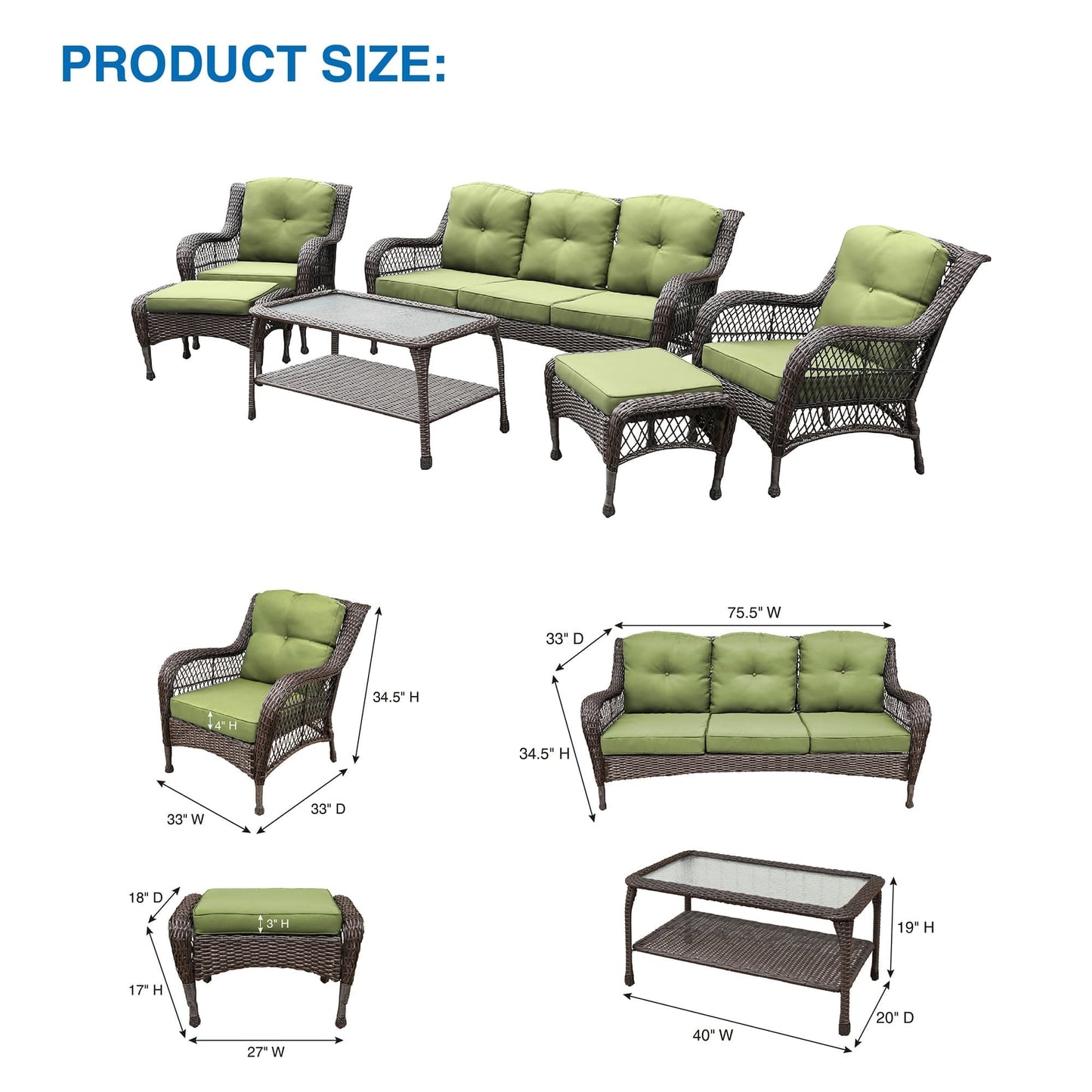 Set da conversazione con mobili da giardino in vimini e resina da 6 pezzi con schienale alto