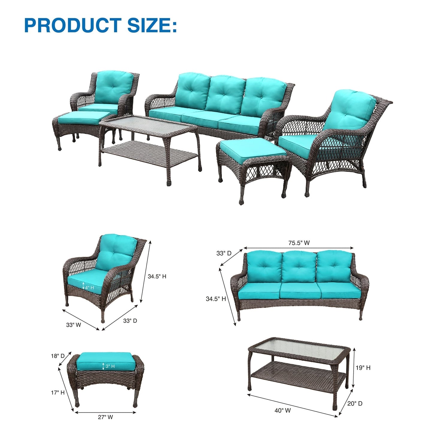 Set da conversazione con mobili da giardino in vimini e resina da 6 pezzi con schienale alto