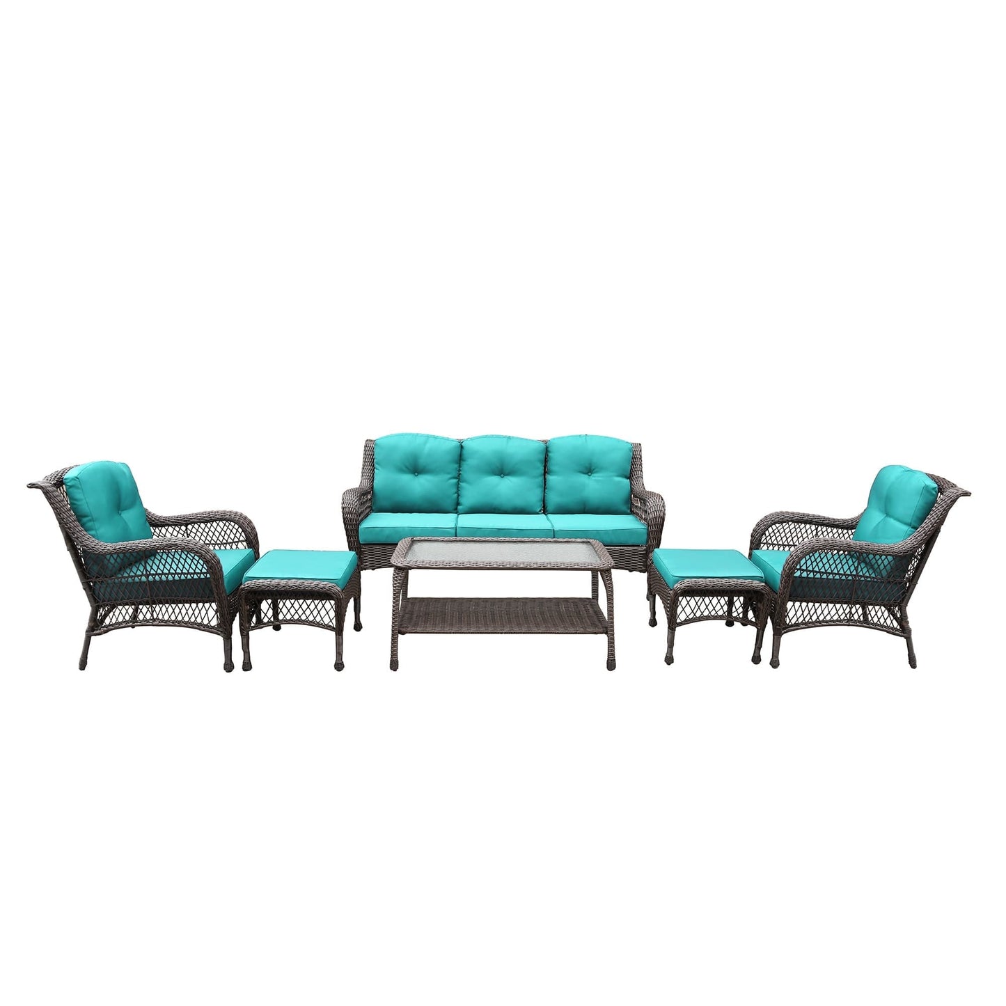 Set da conversazione con mobili da giardino in vimini e resina da 6 pezzi con schienale alto