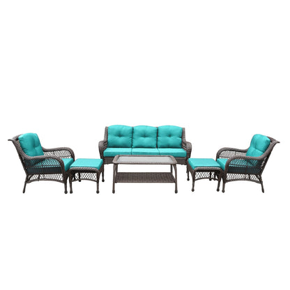 Set da conversazione con mobili da giardino in vimini e resina da 6 pezzi con schienale alto