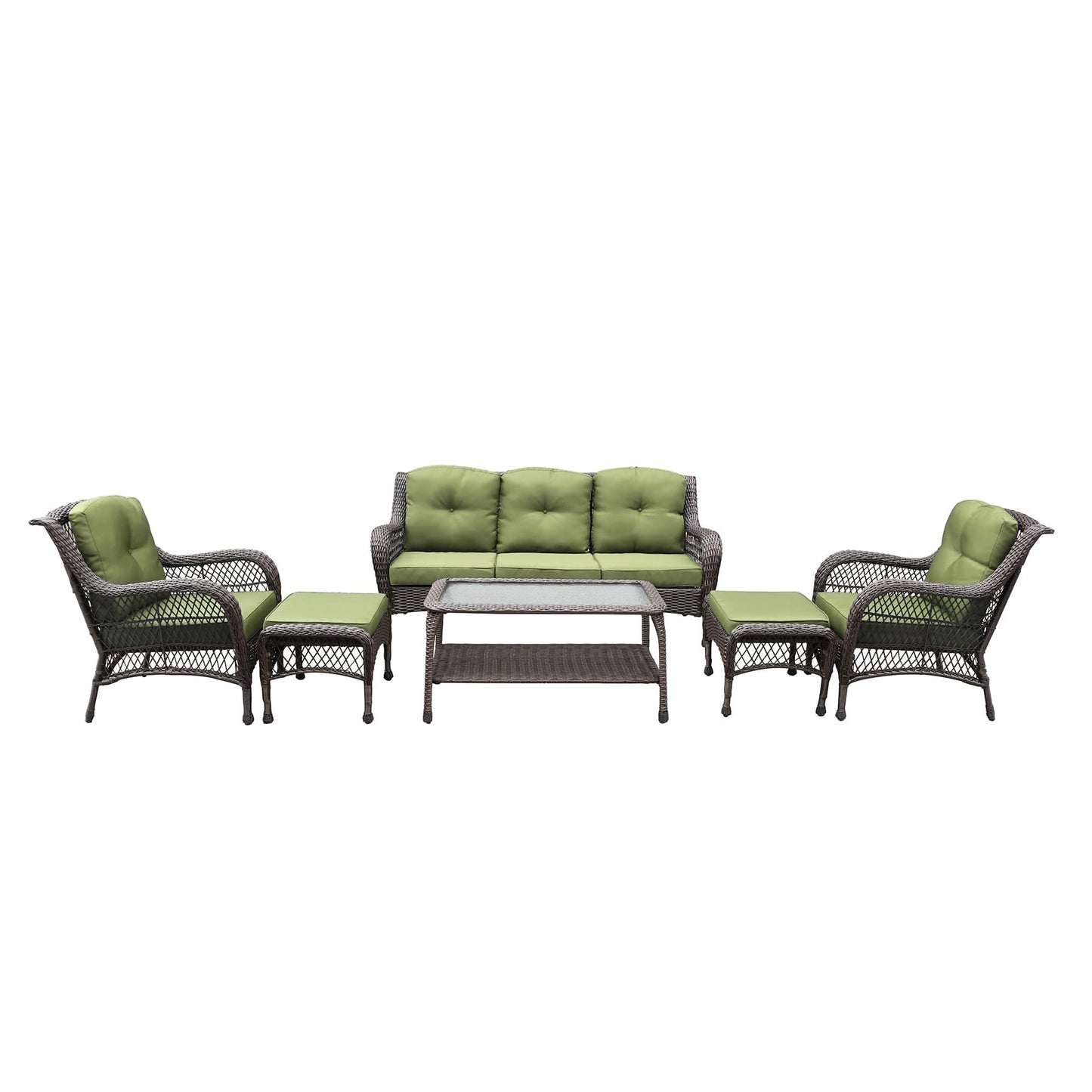 Set da conversazione con mobili da giardino in vimini e resina da 6 pezzi con schienale alto