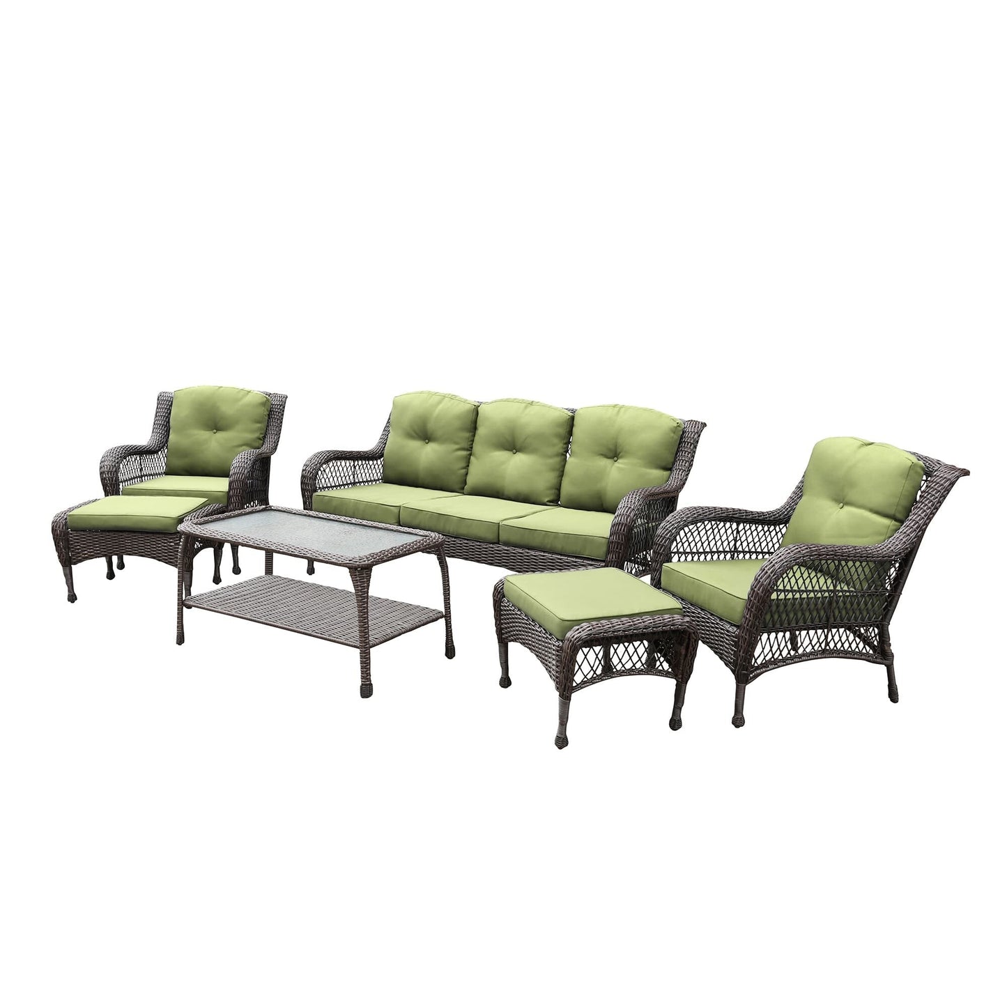 Set da conversazione con mobili da giardino in vimini e resina da 6 pezzi con schienale alto