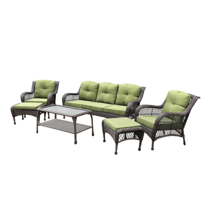 Set da conversazione con mobili da giardino in vimini e resina da 6 pezzi con schienale alto