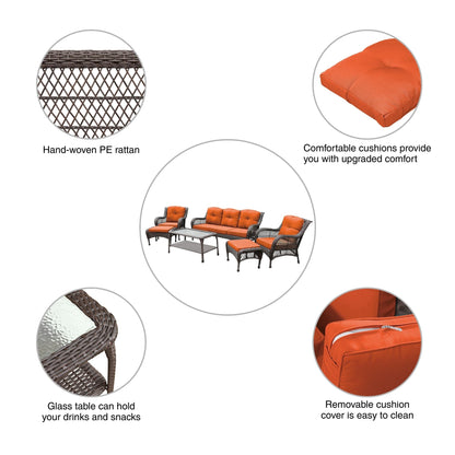 Set da conversazione con mobili da giardino in vimini e resina da 6 pezzi con schienale alto