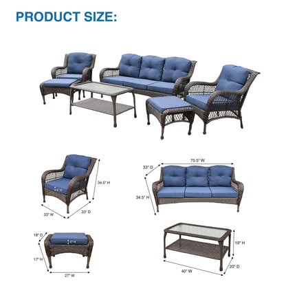 Set da conversazione con mobili da giardino in vimini e resina da 6 pezzi con schienale alto