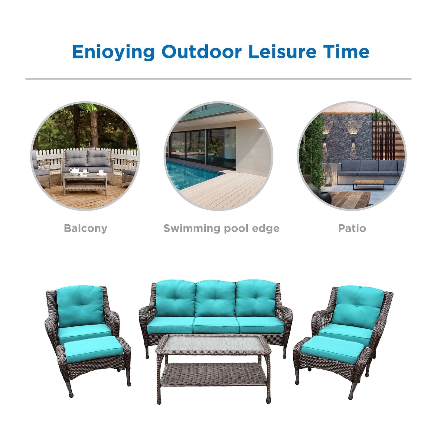 Set da conversazione con mobili da giardino in vimini e resina da 6 pezzi con schienale alto