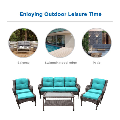 Set da conversazione con mobili da giardino in vimini e resina da 6 pezzi con schienale alto